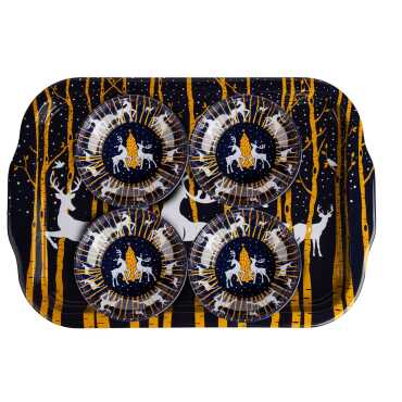 Christmas Themed Large Metal Tray with Four Bowl Set - 4