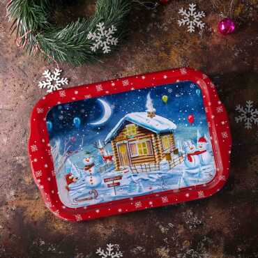 Christmas Themed Large Rectangular Metal Tray 295x225 Cm - 5