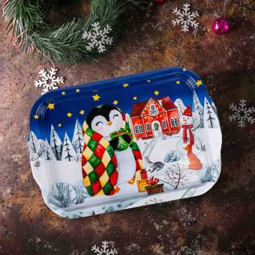 Christmas Themed Large Rectangular Metal Tray 295x225 Cm - Myros