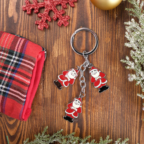 Christmas Themed Metal Customized Enamel Keyring 3 Charms - 1
