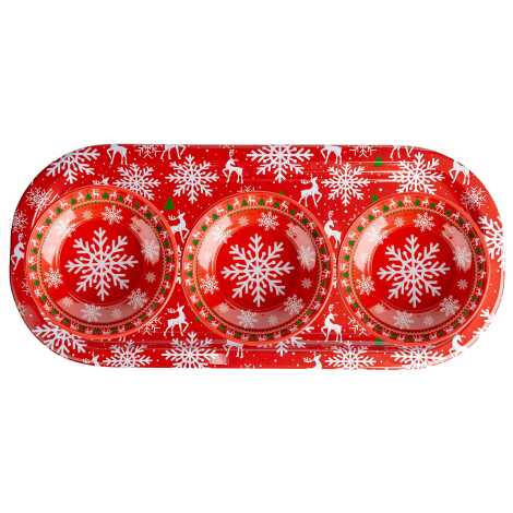 Christmas Themed Metal Oval Tray Three Bowl Set - 1