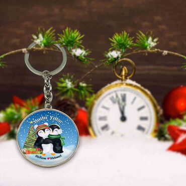 Christmas Themed Metal Round Keychain 40x100 mm - Thumbnail