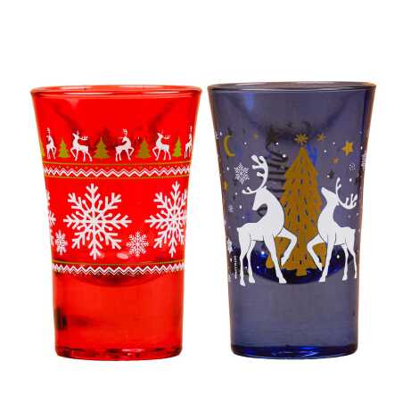 Christmas Themed Painted Shot Glass Set of 2 - 3