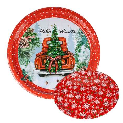 Christmas Themed Round Metal Tray 28 cm - 2