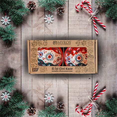 Christmas Themed Set of 2 Embossed Bowls 8 cm in Gift Box - 1