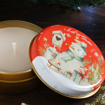 Christmas Themed Tin Boxed Candle 73x35 mm - Thumbnail