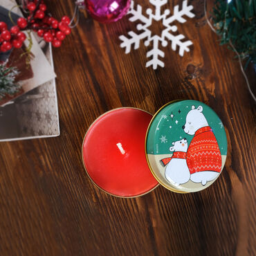 Christmas Themed Tin Boxed Candle 73x35 mm - Thumbnail