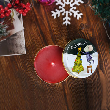 Christmas Themed Tin Boxed Candle 73x35 mm - Thumbnail