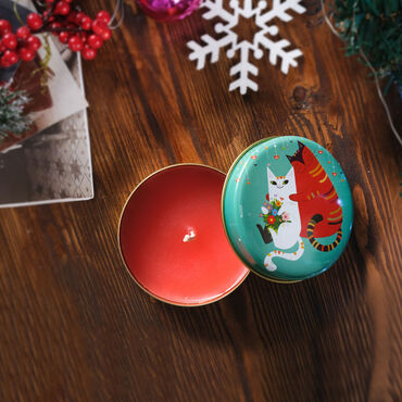 Christmas Themed Tin Boxed Candle 73x35 mm - Thumbnail