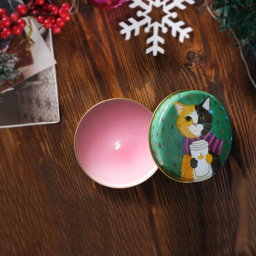 Christmas Themed Tin Boxed Candle 73x35 mm - Thumbnail