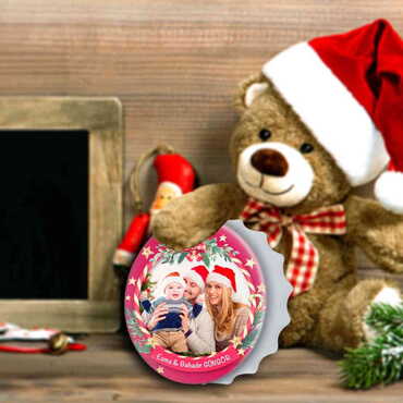 Myros - Christmas Themed Round Cap Shaped Magnetic Bottle Opener 63x15 mm
