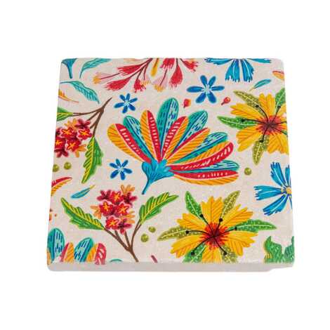 Çiçek Temalı Taş Bardak Altlığı 100x100 mm - 2