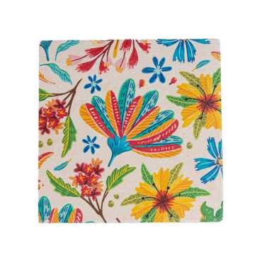 Çiçek Temalı Taş Bardak Altlığı 100x100 mm - Myros