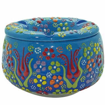 Turkish Ceramic Relief Ashtray With Lid Large Size