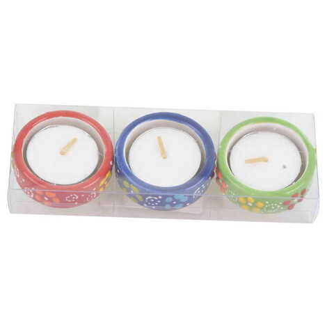 Toptan Çini Kabartma Üçlü Tealight Mumluk