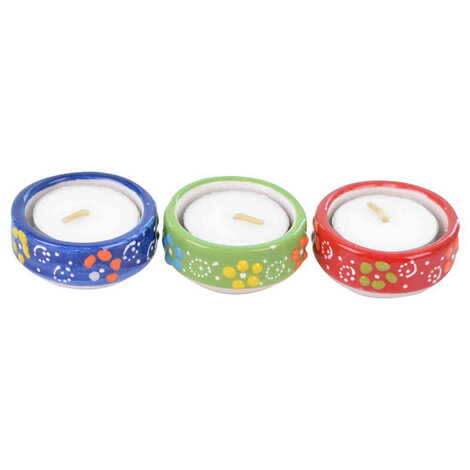 Toptan Çini Kabartma Üçlü Tealight Mumluk