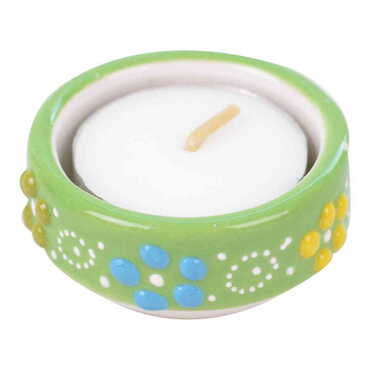 Toptan Çini Kabartma Üçlü Tealight Mumluk - Thumbnail