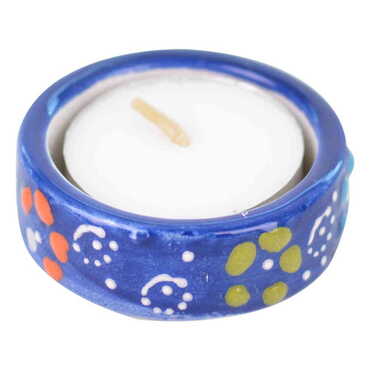 Toptan Çini Kabartma Üçlü Tealight Mumluk - Thumbnail