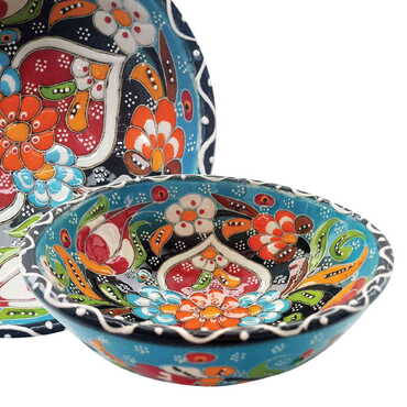 Myros - Çini Kazıma Kabartma Kase 13 cm