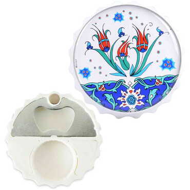 Myros - Çini Temalı Myros Beyaz Kapak Açacak Magnet 63x15 mm