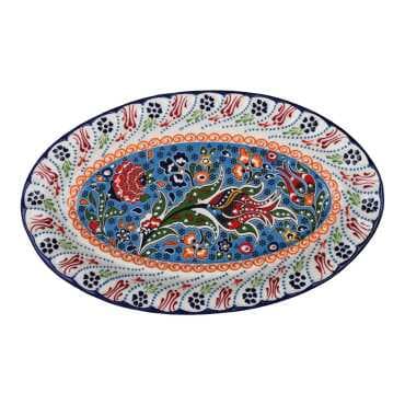Çini Temalı Oval Kayık Tabak 30X18X4 Cm