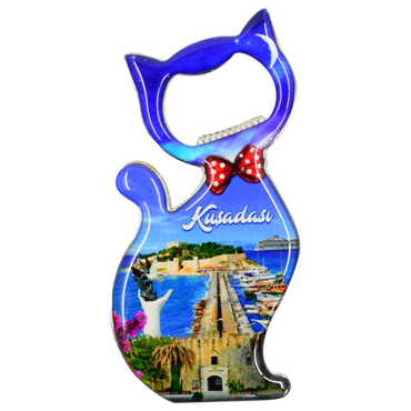 Myros - City Themed Cat Shaped Metal Magnetic Bottle Opener 97x48 mm