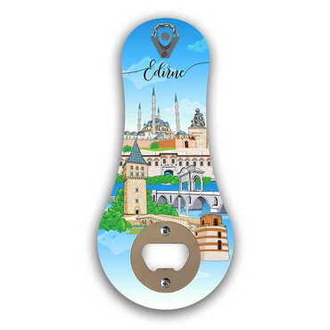 City Themed Classic Shaped Printed MDF Wooden Bottle Opener 170x79 mm - Thumbnail