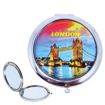 City Themed Customised Metal Epoxy Travel Make Up Compact Mirror 70x11 mm - Thumbnail