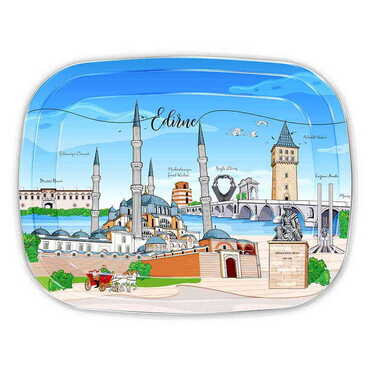 City Themed Customised Printed Tin Serving Tray 305x235 mm - Thumbnail