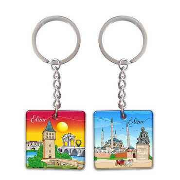 Myros - City Themed Customised Uv Printed Plastic Base Round Keyring 40x108 mm