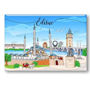 City Themed Epoxy Dome Rectangle Souvenir Fridge Magnet 80x55 mm - Thumbnail