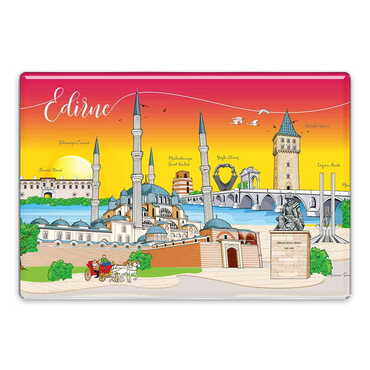 City Themed Epoxy Dome Rectangular Souvenir Fridge Magnet 95x65 mm - Thumbnail