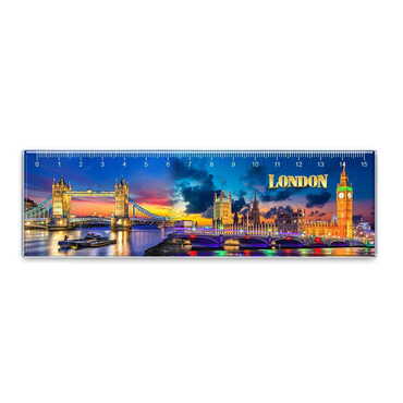 City Themed Epoxy Dome Souvenir Magnetic Ruler Magnet 165x50 mm - Thumbnail