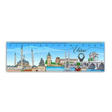 City Themed Epoxy Dome Souvenir Magnetic Ruler Magnet 165x50 mm - Thumbnail