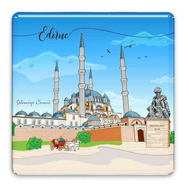 City Themed Epoxy Dome Square Souvenir Fridge Magnet 65x65 mm - Thumbnail