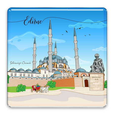 City Themed Epoxy Dome Square Souvenir Fridge Magnet 65x65 mm