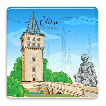 City Themed Epoxy Dome Square Souvenir Fridge Magnet 80x80 mm - Thumbnail