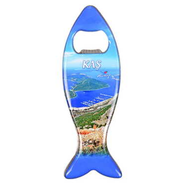 Myros - City Themed Fish Shaped Metal Magnetic Bottle Opener 120x43 mm