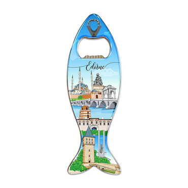 City Themed Fish Shaped Metal Magnetic Bottle Opener 120x43 mm - Thumbnail