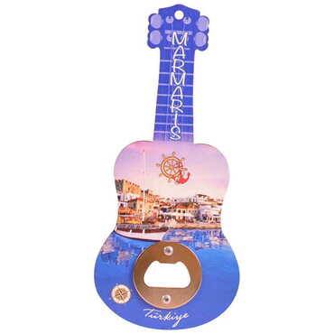 City Themed Guitar Shaped Printed MDF Wooden Bottle Opener 200x89 mm - Myros