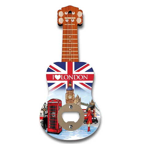 City Themed Guitar Shaped Printed MDF Wooden Bottle Opener 200x89 mm - 2