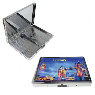 City Themed Metal Cigarette Case 87x76x11 mm - Thumbnail