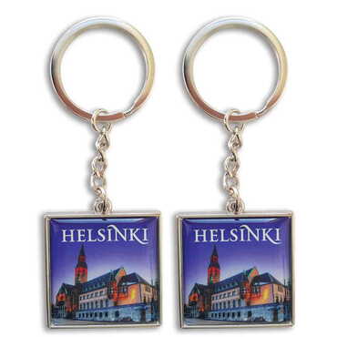 City Themed Metal Square Shaped Double Face Keychain 36x95 mm - Thumbnail