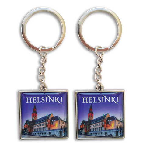 City Themed Metal Square Shaped Double Face Keychain 36x95 mm