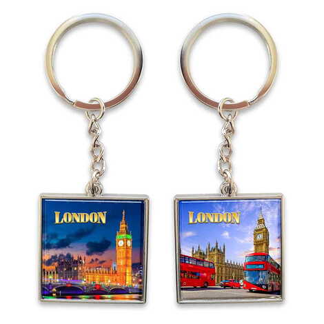 City Themed Metal Square Shaped Double Face Keychain 36x95 mm