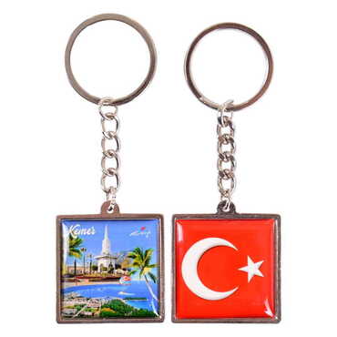 City Themed Metal Square Shaped Double Face Keychain 36x95 mm - Thumbnail