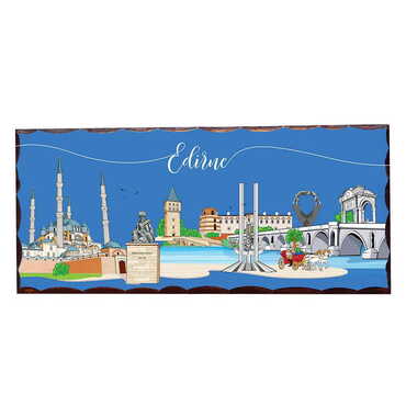 City Themed Panaromic Printed Wooden Desktop Decor 40x80 mm - Thumbnail