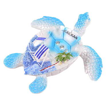 City Themed Polyester Turtle Shape Nacrous and Crystal Detailed Ashtray Small Size - Thumbnail