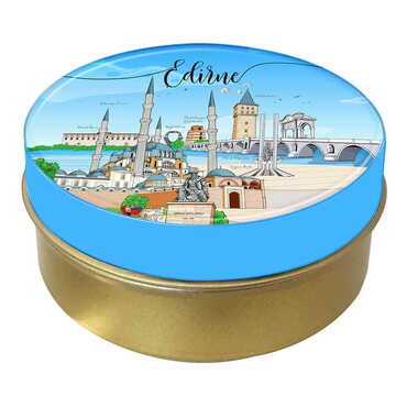 City Themed Round Tin Gift Box 73x35 mm - Thumbnail