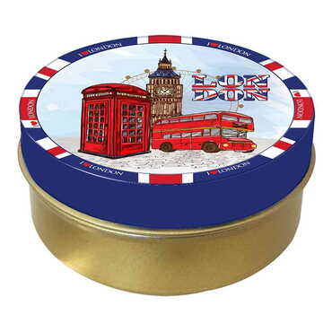 City Themed Round Tin Gift Box 73x35 mm - Thumbnail